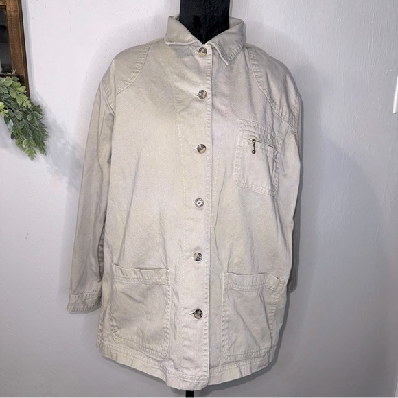 Cabin Creek Women's Basic Khaki Button Down Collared Jacket Size Large - Picture 1 of 5